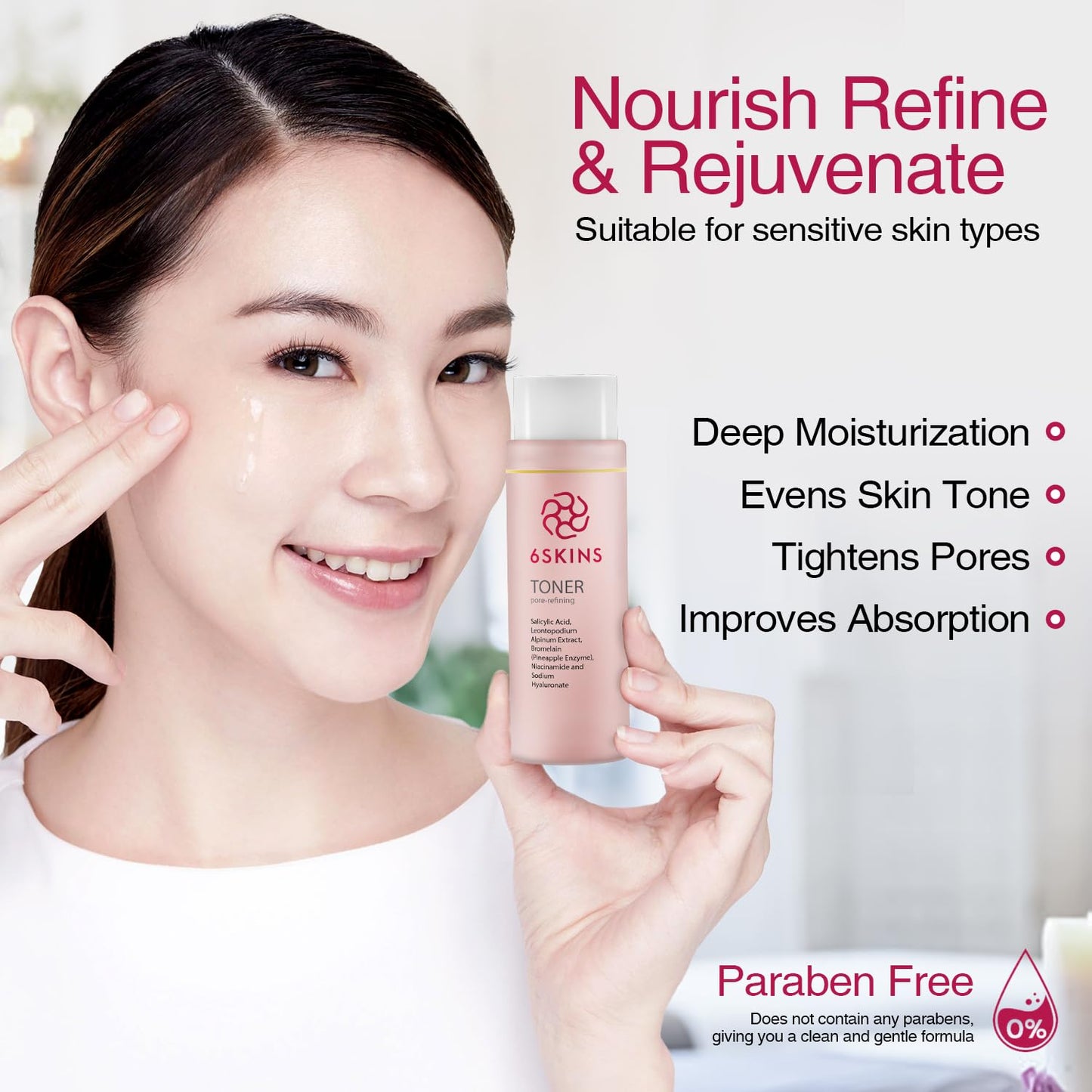 6SKINS® Pore Refining Toner for Face with Salicylic Acid (BHA) & Glycolic Acid (AHA) - Hydrating Korean Skin Care Face Toner for Women - Pore Minimizer for Face, Brightens & Moisturizes Skin - 150 ml