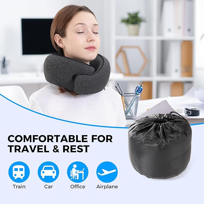 Travel Pillow,Travel Neck Pillows for Airplanes,Comfortable Breathable Cover,Memory Foam 360 Degree Support Stowable Pillows,Ideal Accessory for Sleeping Offices and Cars(Black)