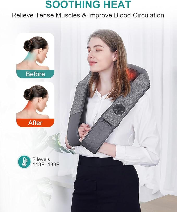 Nekteck Cordless Neck and Back Massager for Pain Relief Deep Tissue, Shiatsu Neck Massager with Heat, Portable Massage Pillow Tool for Shoulder Leg Muscle, Home Office Car Use, Gifts for Men Women Dad