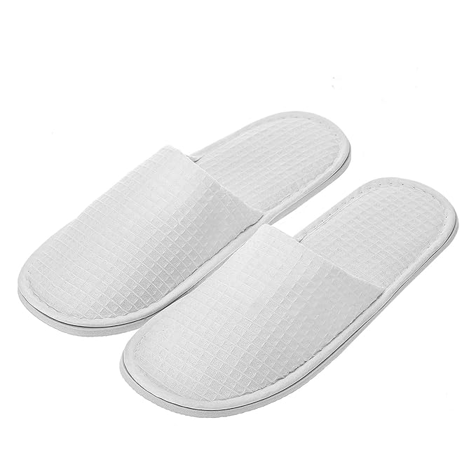 AhfuLife Spa Slippers 10 Pairs - White Disposable Closed-Toe Hotel Slippers, Non-slip for Guests, House, Bedroom, Wedding, Party, Travel - Unisex
