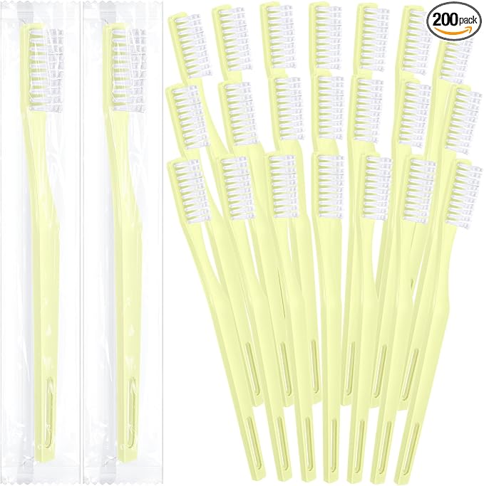 CHENGU 200 Pack Individually Wrapped Disposable Toothbrush Bulk Single Use Toothbrush with Soft Bristle for Women Men Adult Hotels Guest Travel Donation(Yellow)