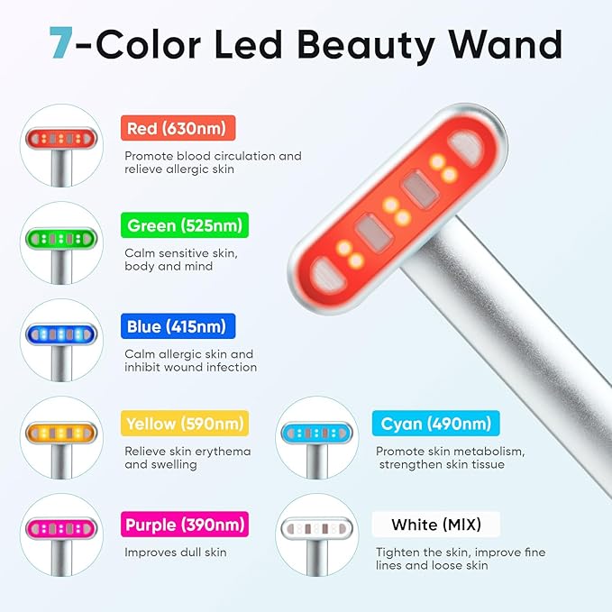 AUSLKA Red-Light-Therapy-Wand, 7 in 1 LED Light Facial Wand for Face, Face Eye Neck Skincare at Home, Face Eye Massager Beauty Tool