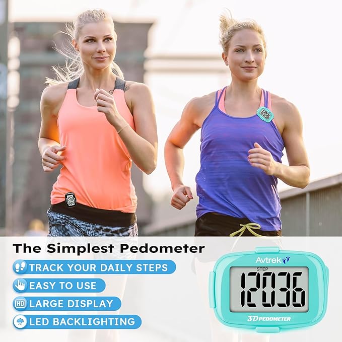 3D Step Counter Clip On with LED Backlight Pocket Pedometer for Walking Outdoor Activities Fitness Tracker Without Smartphone