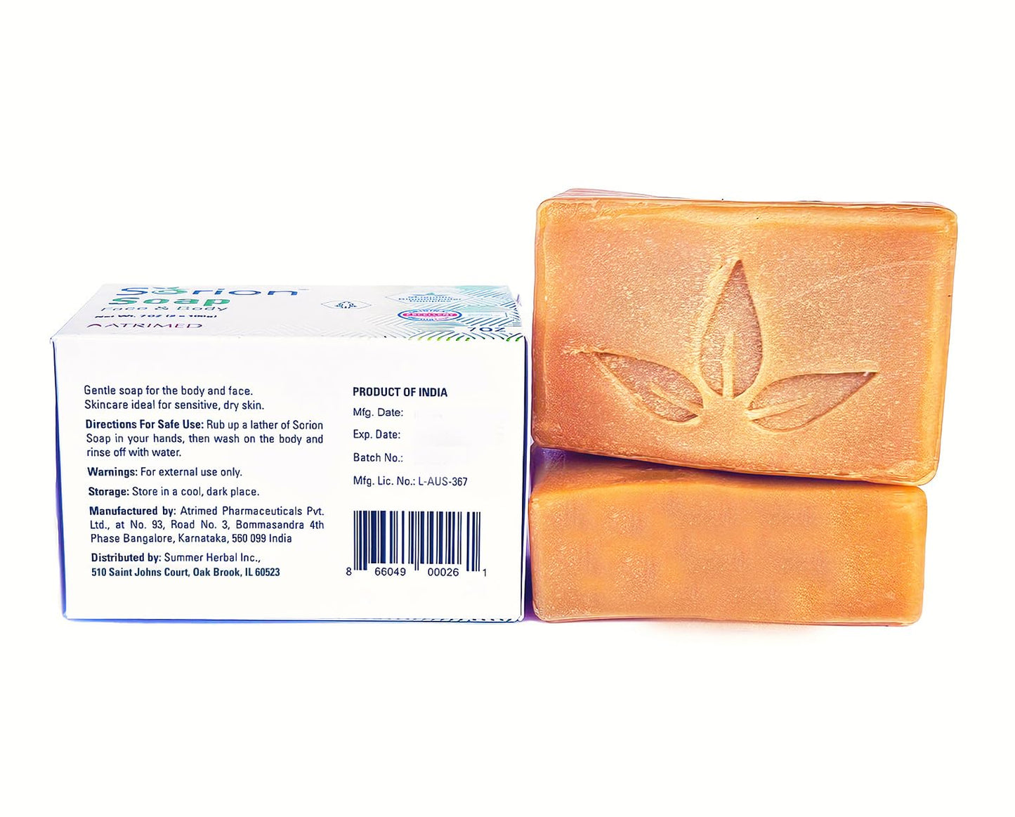 Sorion Soap for Face and Body - Bar Soap to Smooth and Comfort Dry, Itchy, Flaky Skin with Coconut Oil, Turmeric, Pala Indigo Essential Oils Soap Bar