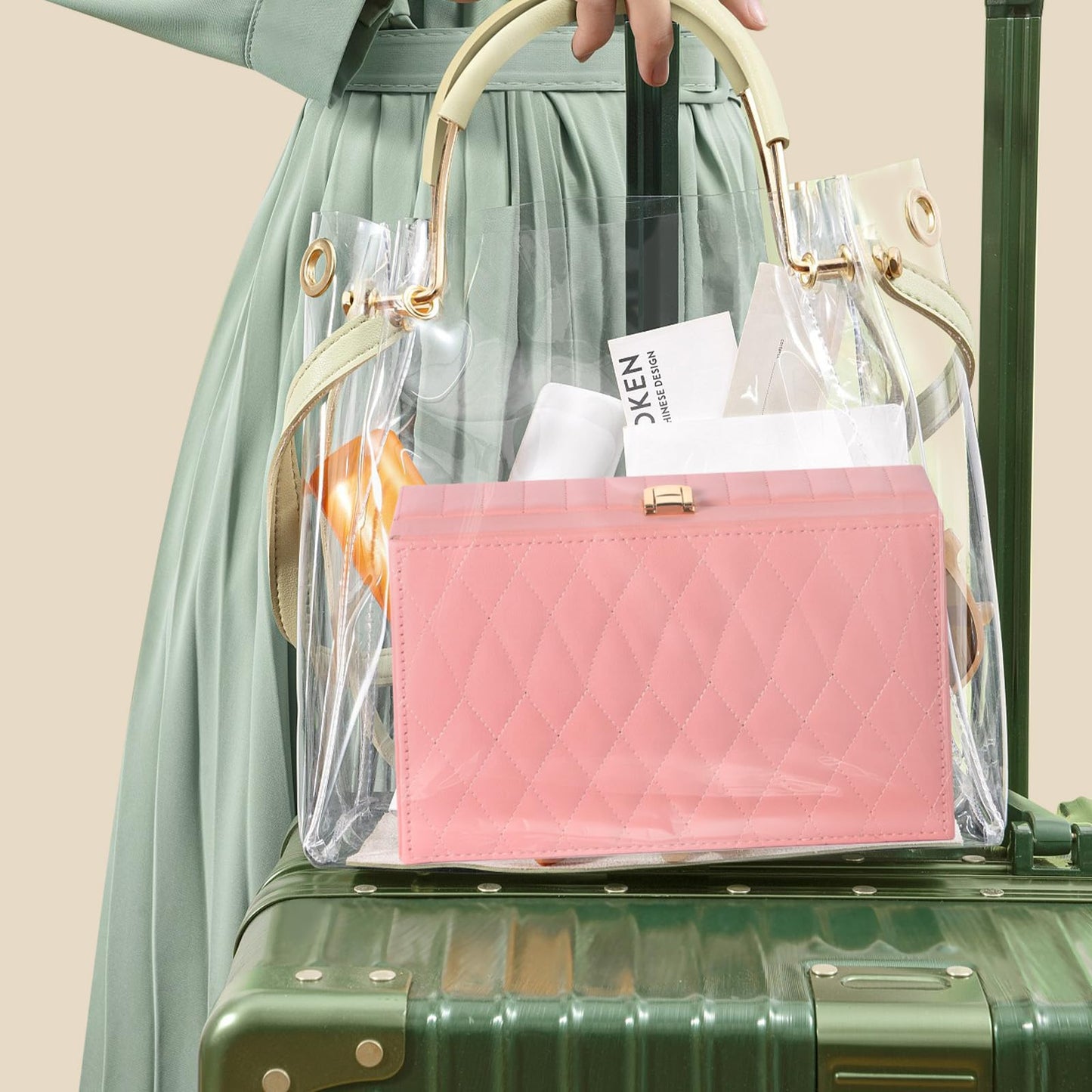 Emazerom PU Leather Travel Jewelry Case Twill Jewelry Organizer Box with Mirror 8.86 x 5.9 x 2.8 Inch Premium Portable Earrings Necklace Ring Storage Holder Display Gift (Pink)