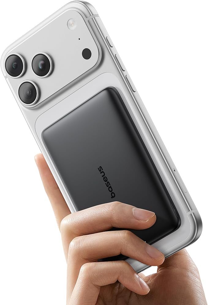 Baseus Picogo Power Bank, 0.3" Ultra Slim 5000mAh MagSafe Portable Charger, Card-Size Magnetic Battery Pack with USB-C Braided Cable, Alloy Wireless Charger for iPhone 17 Pro Max/17 Air/16/15/14/13/12