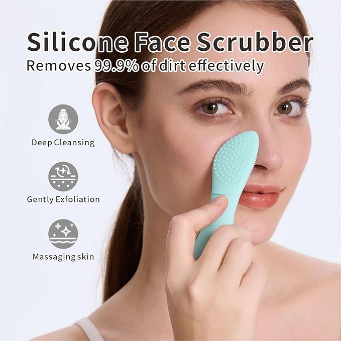 Blackhead Remover Tool,Silicone Face Scrubber, 2 in 1 Nose Scraper for Deep Cleansing,Skin Scrubber Face Spatula, Nose Blackhead Remover, Pore Cleaner Skin Care Tool for Men and Women (Light Blue)
