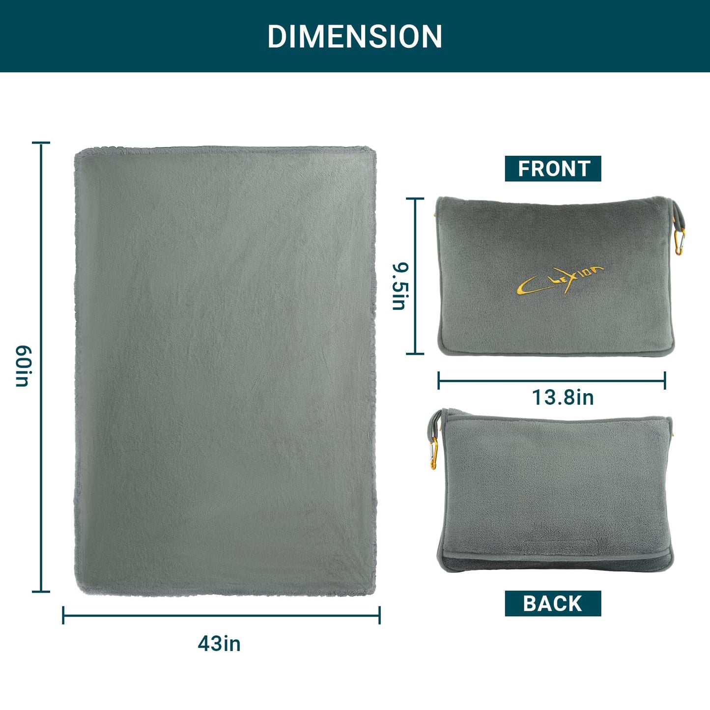 CLEXION Travel Blanket & Pillow Set, 300 GSM Soft Fleece, 60x43 Inches, 3-in-1 Airplane Blanket, Travel Pillow and Blanket Set, Travel Blanket Airplane Compact with Bag, Travel Essentials, Grey