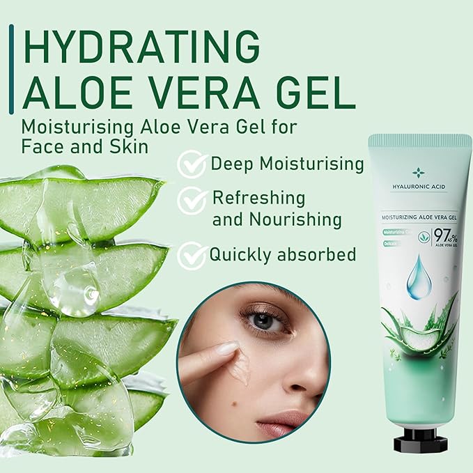 8PCS Aloe Vera Gel for Face & Body,Hydrating Travel Size Pure Aloe Vera Gel Face Moisturizer for All Skin Type,No-sticky Long Lasting Refreshing Moisturizing Fast Absorbing Aloe Cream Gel,1.05 oz(A)