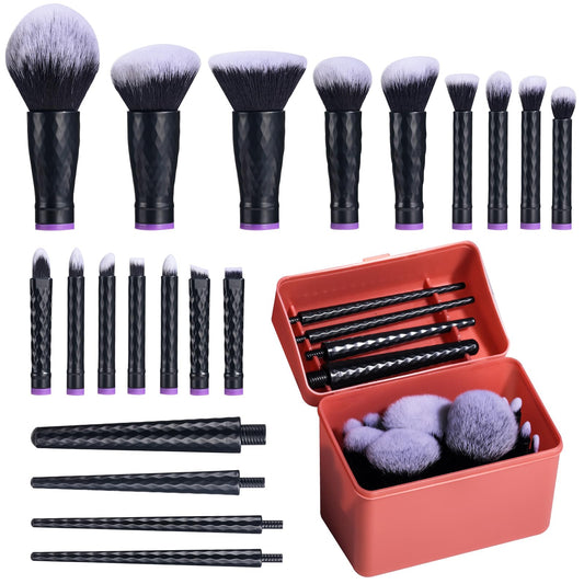 BS-MALL Travel Makeup Brushes – Professional and Durable 16-piece Set Detachable Rotating Handles, Eco-Friendly Design, Comes with Storage Barrel(Black case)