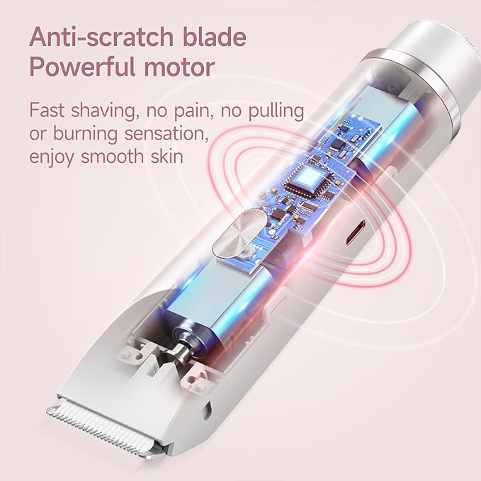 Bikini Trimmer for Women Electric Razors for Women, Double Head Dual Purpose, IPX7 Waterproof Hair Razor, Ceramic Blade Hair Trimmer Wet & Dry Use, Painless Electric Shaver for Facial and Body (White)