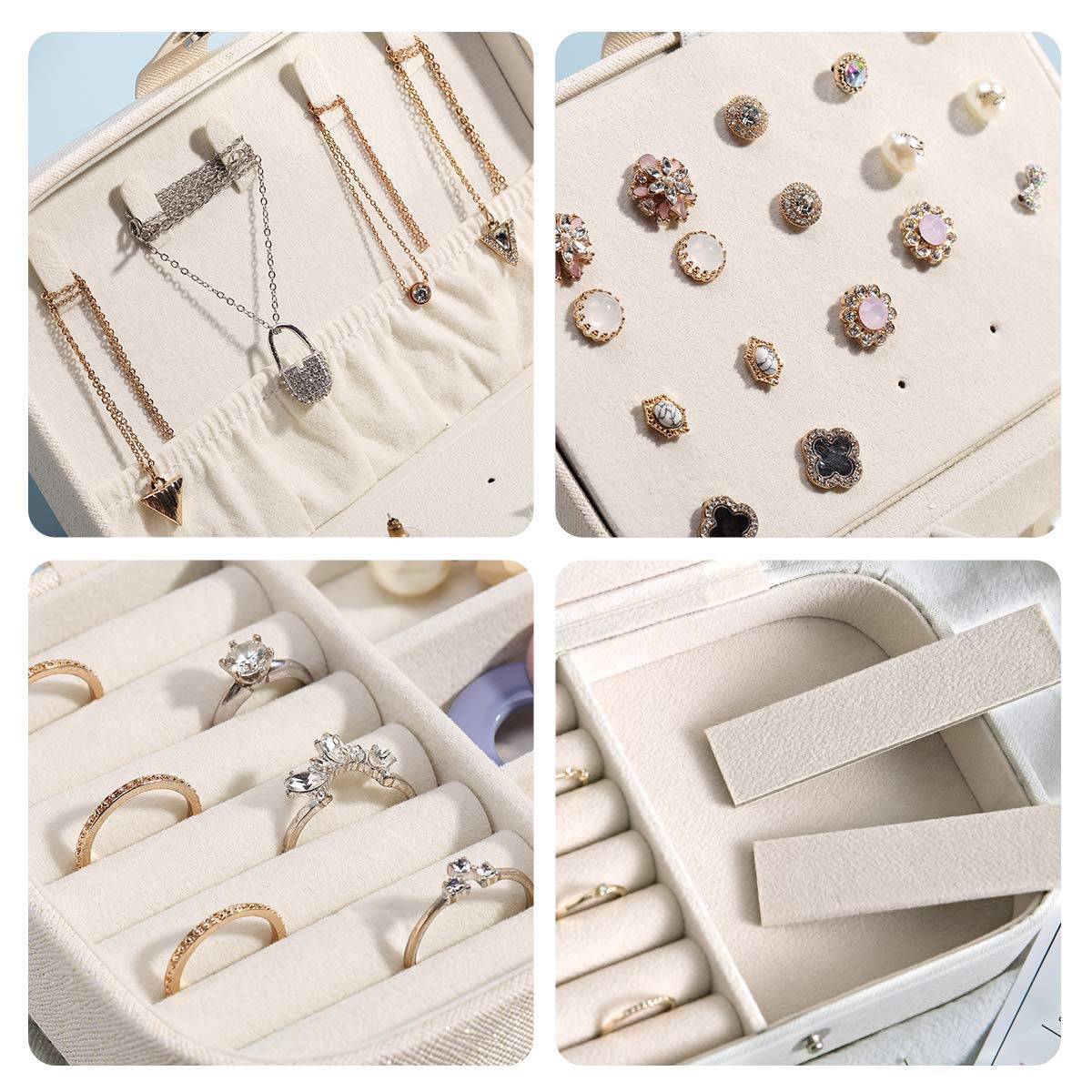 CASEGRACE Jewelry Box For Women Travel Jewelry Organizer Double Layer for Necklace Earring Rings Jewelry Holder Case