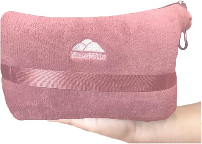 BlueHills Premium Soft Travel Blanket Pillow Compact Mini Airplane Blanket with Portable Pillowcase Long Flights - Dusty Rose Pink M02