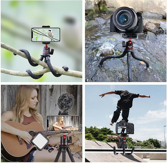 Camera Tripod, Famall Flexible Tripod Stand for Phone with Cold Shoe Phone Mount for iPhone Canon Nikon Sony Cameras
