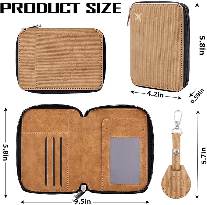 Cnycmy Passport Holder With Airtag, RFID Wallet for Women, Waterproof PU Leather Travel Case With Slot (Brown3)