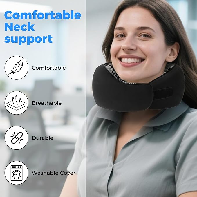 Travel Pillow,Travel Neck Pillows for Airplanes,Comfortable Breathable Cover,Memory Foam 360 Degree Support Stowable Pillows,Ideal Accessory for Sleeping Offices and Cars(Pure Black)