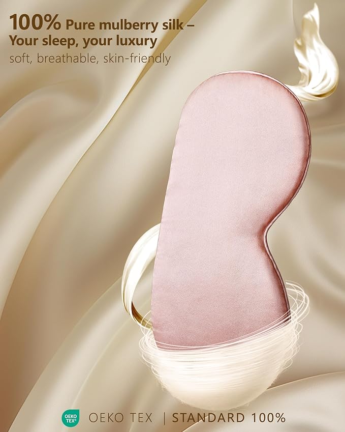 Silk Sleep Mask for Women - Soft Breathable Organic Natural Mulberry Silk Fabric Blackout Eye Mask for Sleeping with Adjustable Straps No Pressure Eye Mask for Travel Essentials Gifts (Pink)