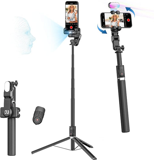Auto Face Tracking Tripod 360 Rotation w/Stand,Selfie Stick Tripod for iPhone Android w/RGB Light,Remote Control,Phone Stand Follow You for Video Recording for TikTok Vlogging(M2Pro Black)