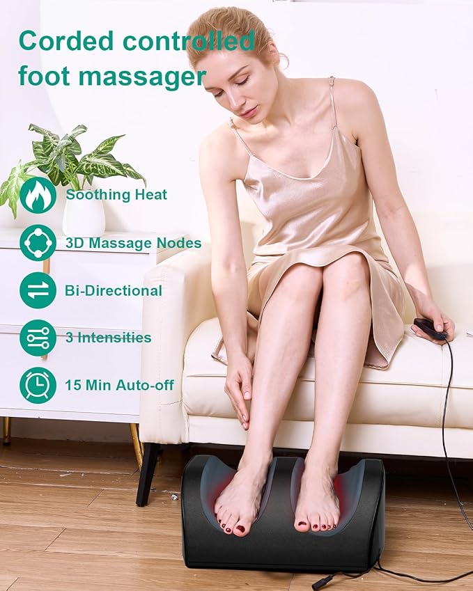 Foot Massager with Heat and Foot Massage, Electric Foot Massager with Cord Remote Control, Birthday Gifts for Mom and Dad (Black)