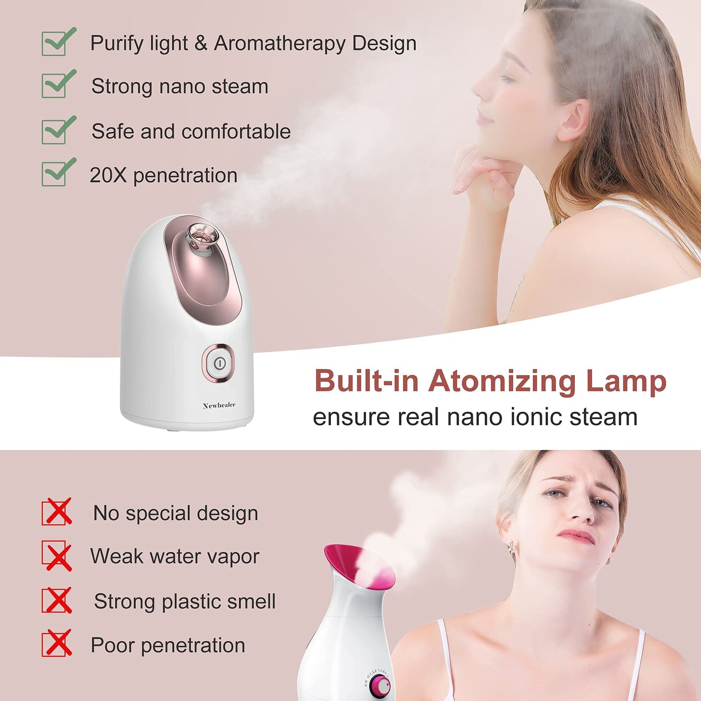 Newbealer Facial Steamer, Mini Aroma Face Steamer, Nano Ionic Hot Mist Face Humidifier for Facial Deep Cleaning, Home Sauna Spa Sprayer with 9 Pieces Acne Remover Kit (White-Gold, 160 ML)