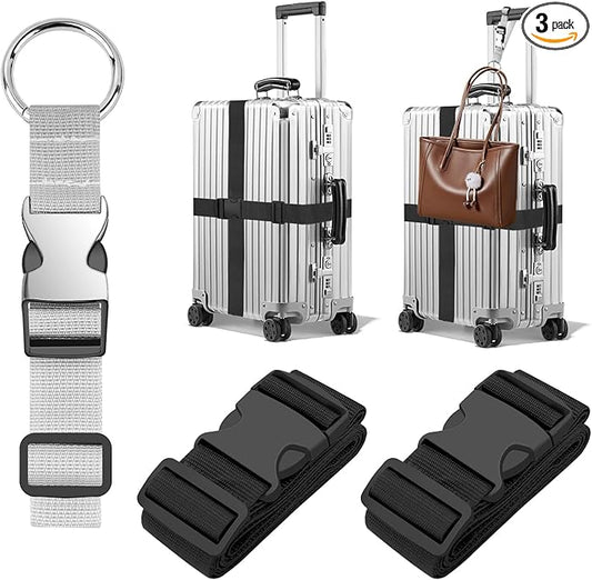 BILIONE 3Pcs Luggage Straps Set - 2 Suitcase Straps 70'' Long and 1 Add A Bag Strap, Adjustable Nylon Travel Belt TSA Approved