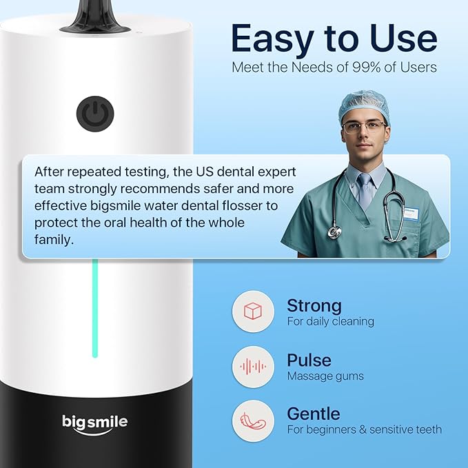 Bigsmile Water Flosser Cordless Dental Irrigator Kid Braces Oral Irrigador Travel Shower Portable Teeth Pick Wireless Floss IPX7 200ML Famous Dentist Recommend(Panda)