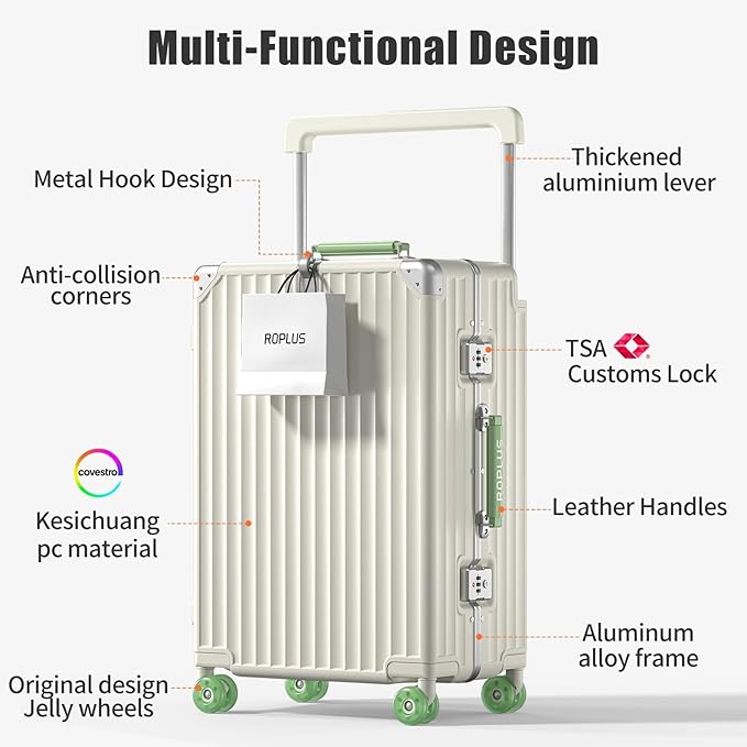 Aluminium Frame Checked-Luggage with Smooth Jelly Wheels, Hardside Zipperless Rolling Suitcase with TSA Lock (White, 28-Inch)