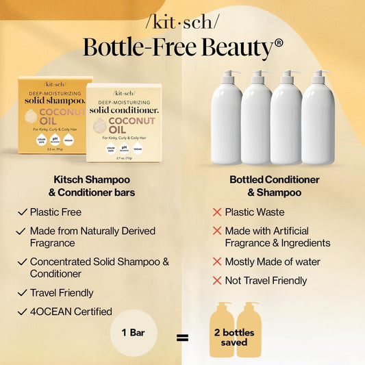 Kitsch Coconut Oil Shampoo and Conditioner Set – Deep Moisturizing Shampoo and Conditioner Bar for Dry Damaged Hair – Hydrating Solid Bars for Curly, Coily & Color Treated Hair – Made in USA