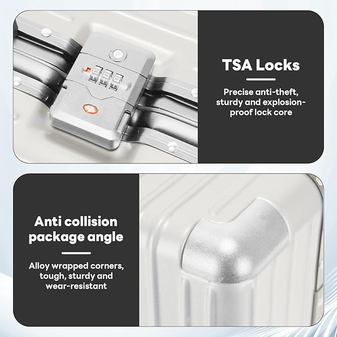 20 Inch Carry On Luggage Suitcase TSA Locks Approved Hardside Lightweight Suitcase With Cup Holder Carry-On Luggage With USB Port Zipperless Design Airline-Approved 360° 8 Double Spinner Wheels