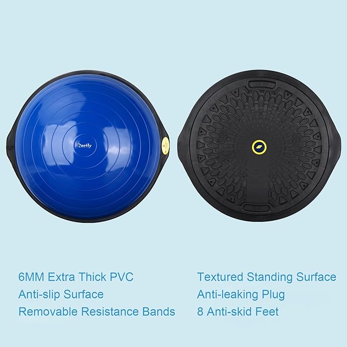 25in Half Balance Ball - 1500lb Heavy Duty Wobble Board Trainer for Core Strength & Stability, Non-Slip Yoga Ball with Resistance Bands & Pump - Home Gym Equipment for Balance Training, Yoga & Physical Therapy