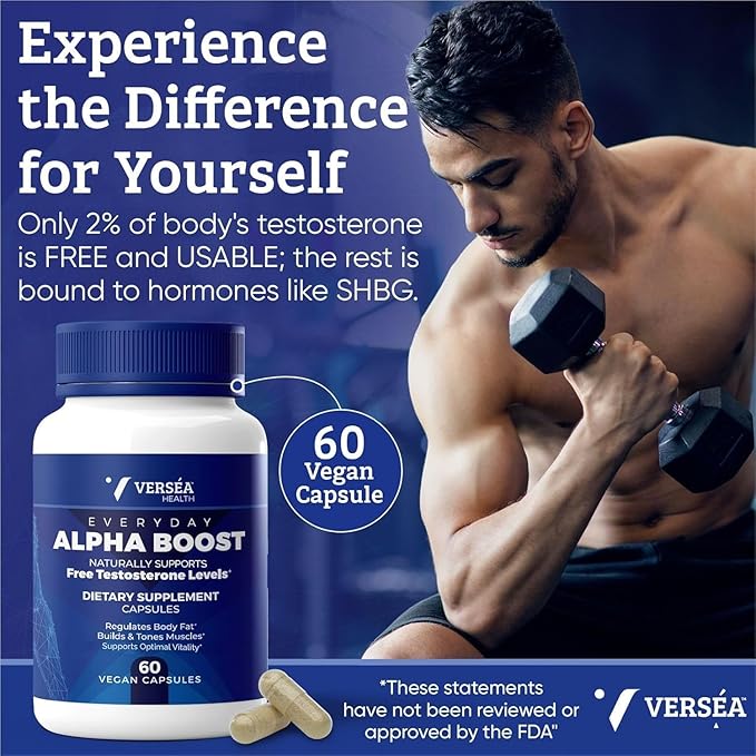 Alpha Boost – Natural Free Testosterone Support, Energy, Stamina, Endurance & Vitality for Men & Women, Multivitamin for Healthy Aging & Performance & Utilizes VESIsorb® (60 Ct)