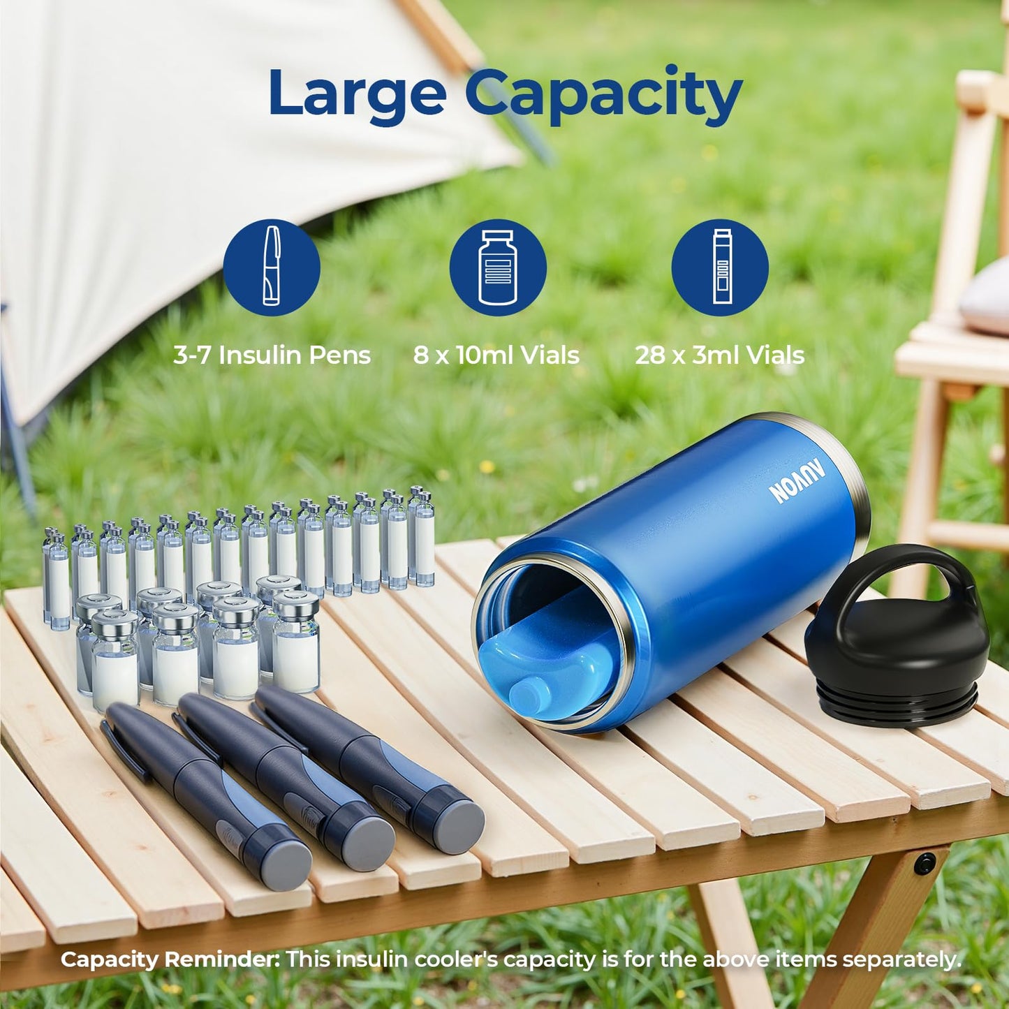 AUVON Large Insulin Pen Cooler for 3-6 Pens with Medical Tag, TSA Approved Insulin Travel Cooler with Portable Handle, Diabetic Travel Case with Gel Ice Pack and Anti-freezing Drawstring Bag