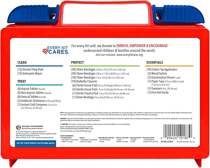 Be Smart Get Prepared 180 Piece First Aid Kit: Clean, Treat, Protect Minor Cuts, Scrapes. Home, Office, Car, School, Business, Travel, Emergency, Survival, Hunting, Outdoor, Camping & Sports, FSA HSA