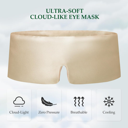 SGMSILK 100% Mulberry Silk Sleep Mask, Large Size Travel Eye Masks for Side Sleepers, Adjustable Sleeping Mask for Women and Men, 100% Blackout Eye Mask for Sleeping Champagne