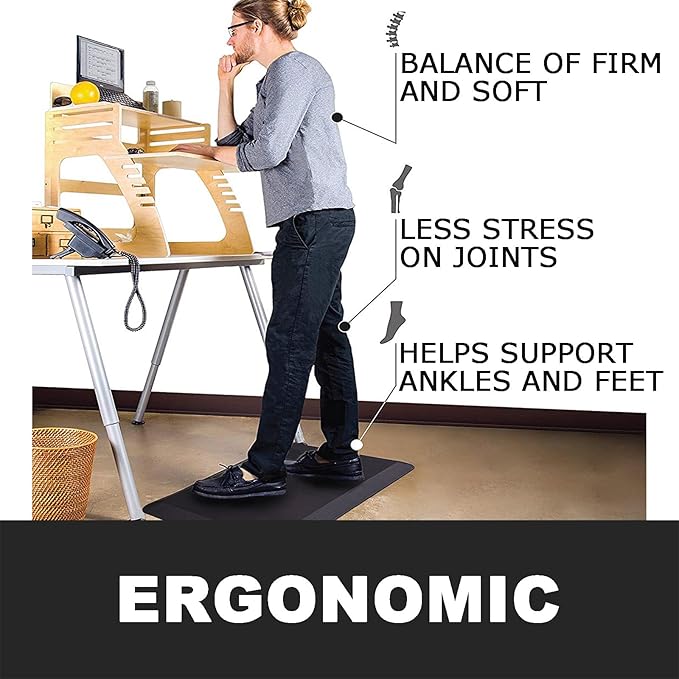 1" Extra Thick Anti Fatigue Floor Mat 70" L x 17" W,Kitchen Mat, Standing Desk Mat,140D Advanced PU Foam Ergonomic Comfort at Home, Office, Garage, Sink (Chocolate)