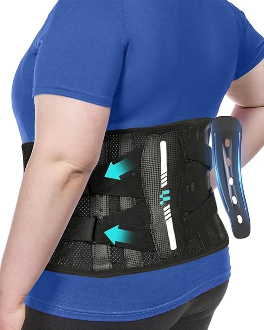 Back Brace for Lower Back Pain Relief, Carbon Fiber Support, Ergonomice Curved, Ultra-thin Air Mesh, Lightweight and Adjustale Design, Size 3XL