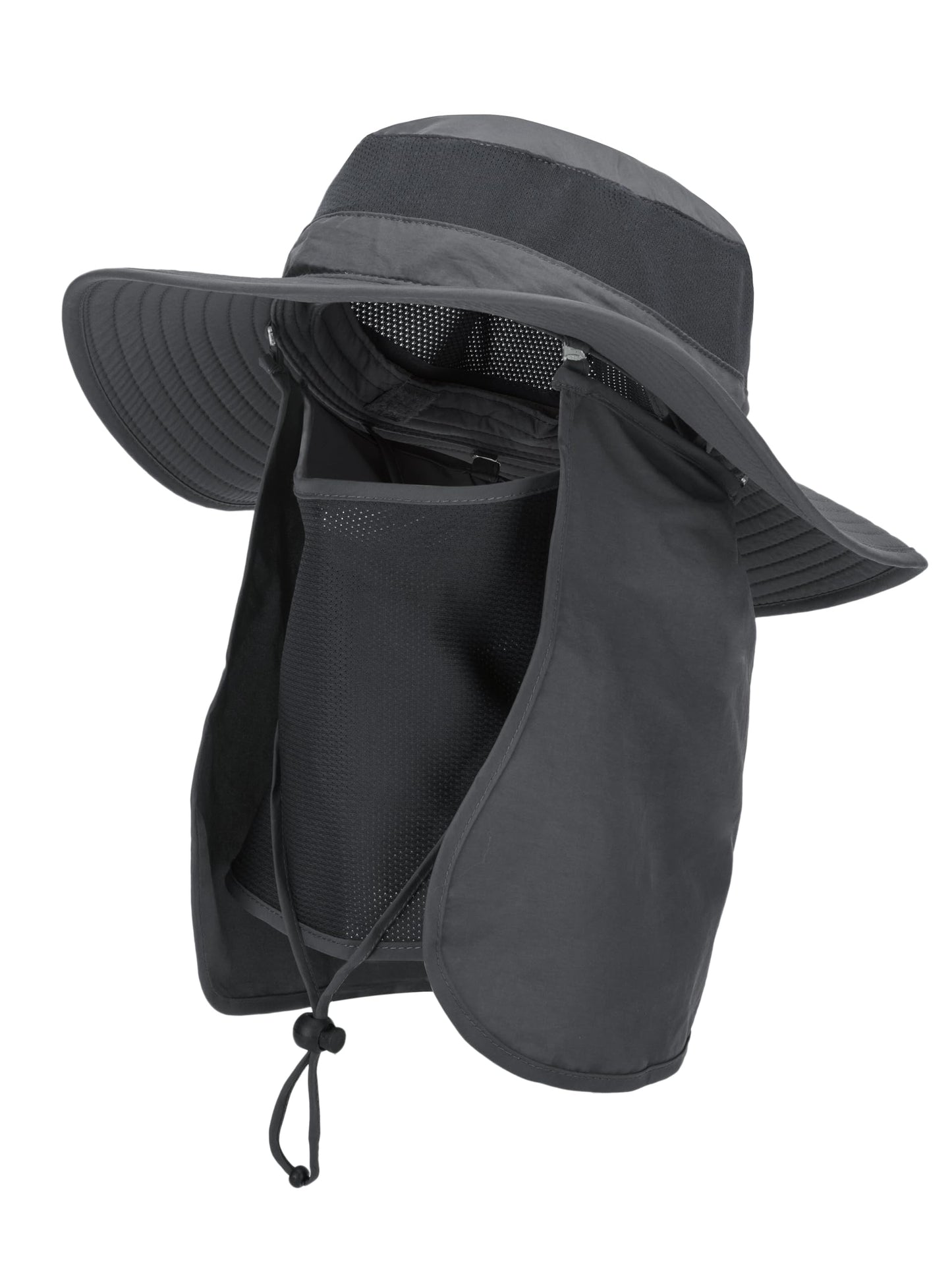 360° Protection Bucket Hat with Detachable Face Mask & Neck Cape - UPF 50+ Sun Hat, Breathable Mesh for Outdoor Dark Grey