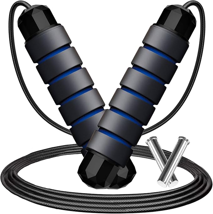 Adjustable Weighted Jump Rope, 9ft Long Tangle-Free Rapid Speed Jumprope for Exercise Calisthenics Fitness Jumping Skipping Double Dutch Boxing Crossfit, Workout Stuff for Women Men Kids Adult