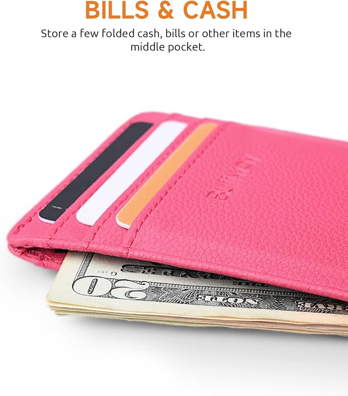 Buffway Mens Slim Wallet, Minimalist Thin Front Pocket Leather Credit Card Holder with RFID Blocking for Work Travel