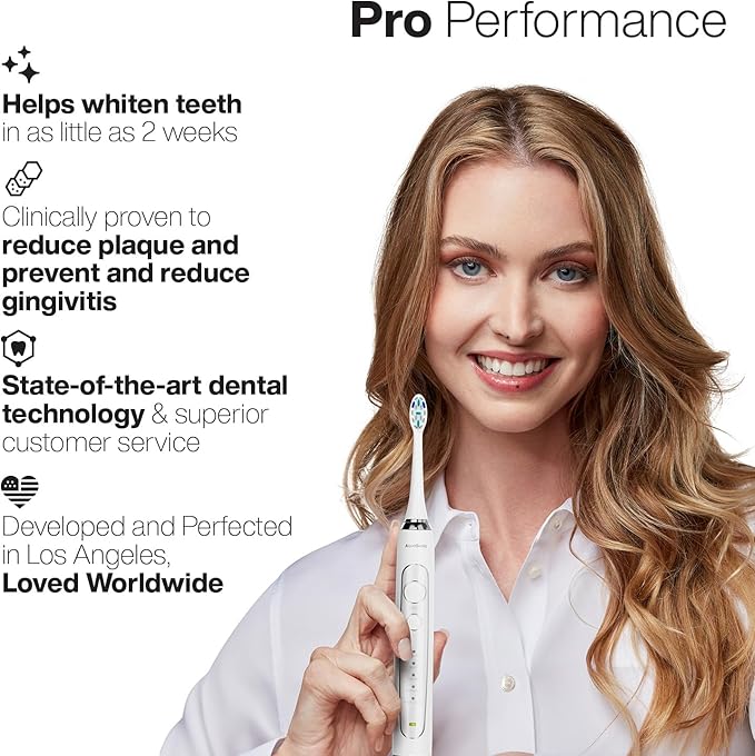 Aquasonic Vibe Series PRO – Ultra-Whitening Electric Toothbrush – 5 Modes & Smart Timers – Premium Travel Case & 6 Proflex Brush Heads – ADA Accepted Toothbrush (Optic White)