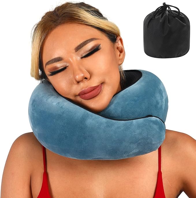 Travel Pillow uses Memory Foam to Support Neck Comfort, car Travel, Compact,Airplane Sleep Pillow Peacock Blue