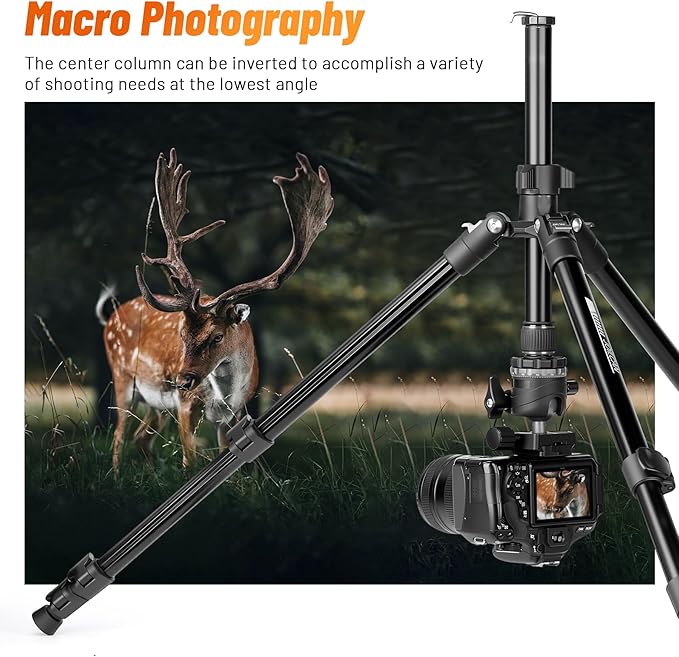 JOILCAN 66" Camera Tripod, Lightweight Travel Tripod with 360° Ball Head & Phone Holder, 22lbs Max Load for DSLR, Camera, Phone, Video & Photography (Grey)