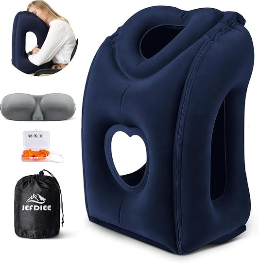 Travel Pillow,Inflatable Airplane Pillow for Sleeping Comfortably Supports Head and Chin for Airplane,Car,Bus and Office