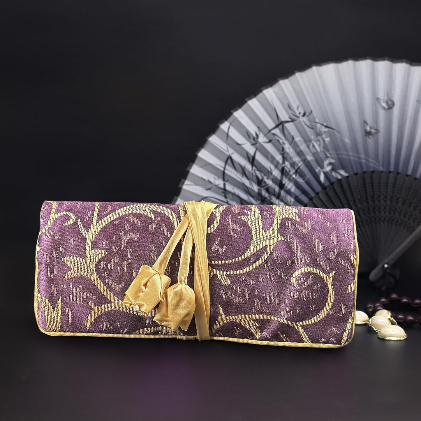 Purple Travel Jewelry Bag Roll, Elegant Violet Jewelry Organizer Roll Foldable Jewelry Pouch for Traveling Rings & Necklaces & Earrings, Luxury Gift, with Zipper Pockets Inside (Purple,Matte)