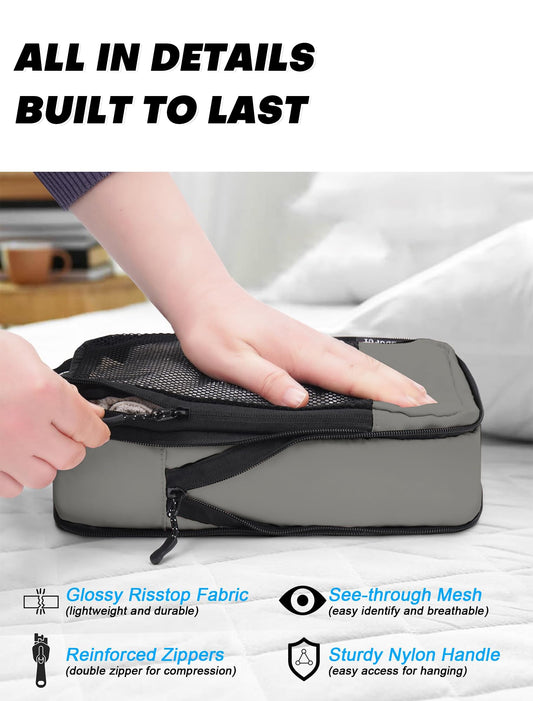 4 PCS Set Compression Packing Cubes for Travel, Lightweight Packaging Organizer Bags for Carry On Space Saving, Travel Essentials Cubes for Suitcase Backpack, Grey