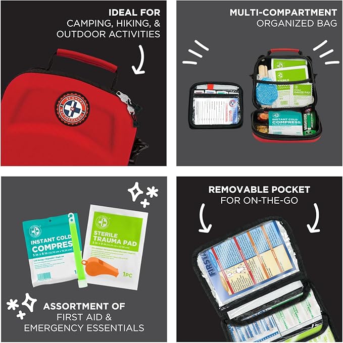 Be Smart Get Prepared First Aid Kit, 303 Piece: Clean, Treat, Protect Minor Cuts, Scrapes. Home, Office, Car, School, Business, Travel, Emergency, Survival, Hunting, Outdoor, Camping, Sports, FSA HSA