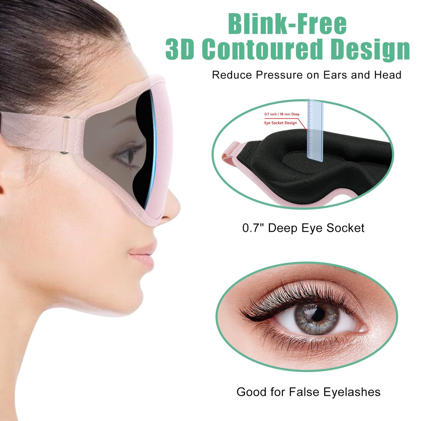 BeeVines 2 Pack 3D Sleep Mask Eye Mask for False Eyelash Extensions for Men & Women, Eye Mask for Sleeping with Adjustable Strap, 100% Blackout Eye Covers Night Sleep Blindfold for Yoga Travel