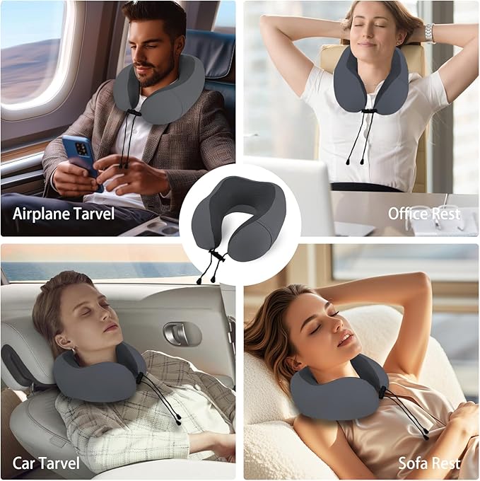 HydroAurum Travel Pillow 100% Pure Memory Foam Neck Pillow for Traveling – Ergonomic Neck Support Pillow for Airplane, Soft & Breathable Cover, Washable & Portable with Travel Bag