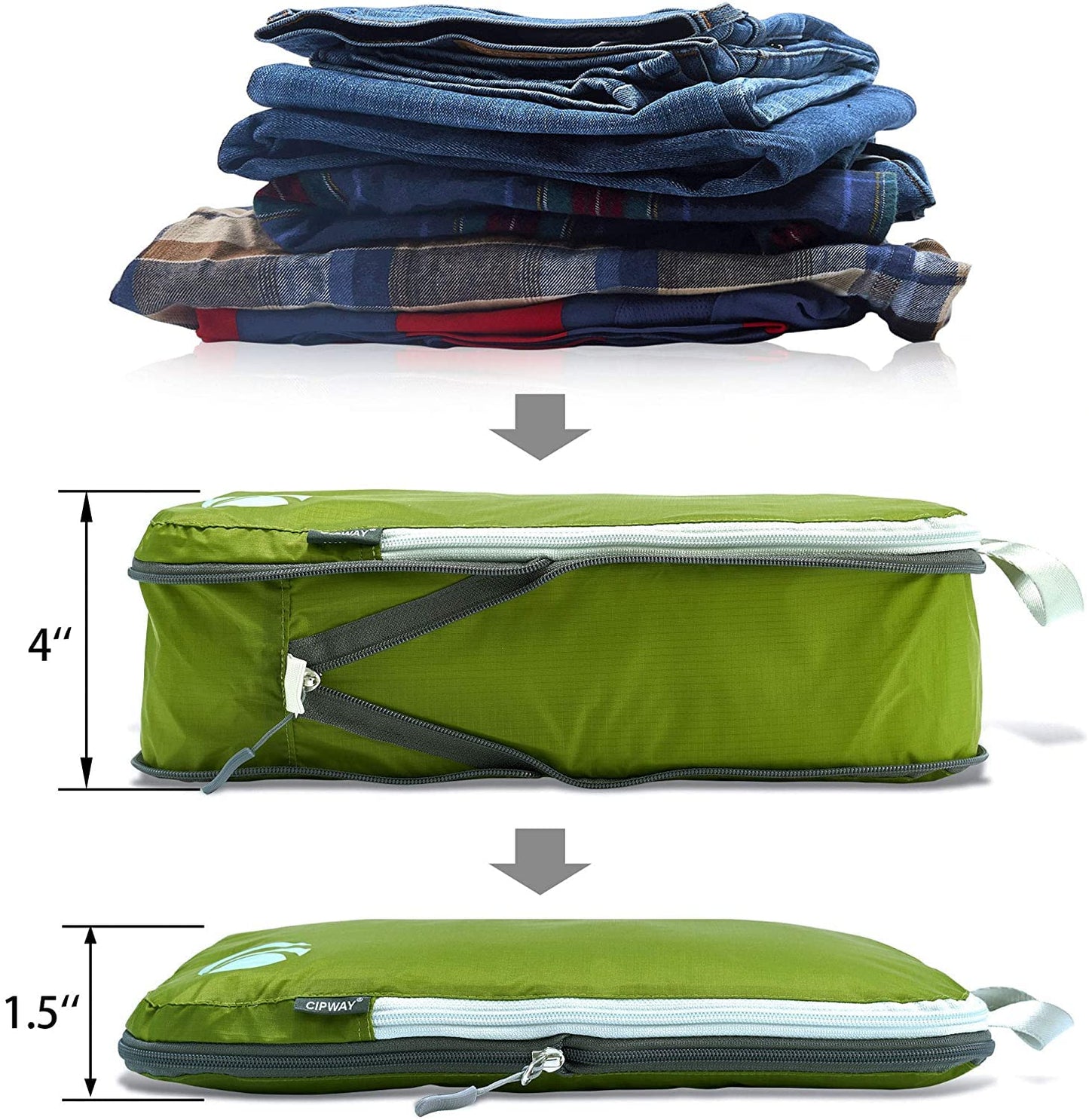 Cipway Compression Packing Cubes Set, Ultralight Expandable Travel Packing Organizers for Carry on Luggage (Green 3pcs)