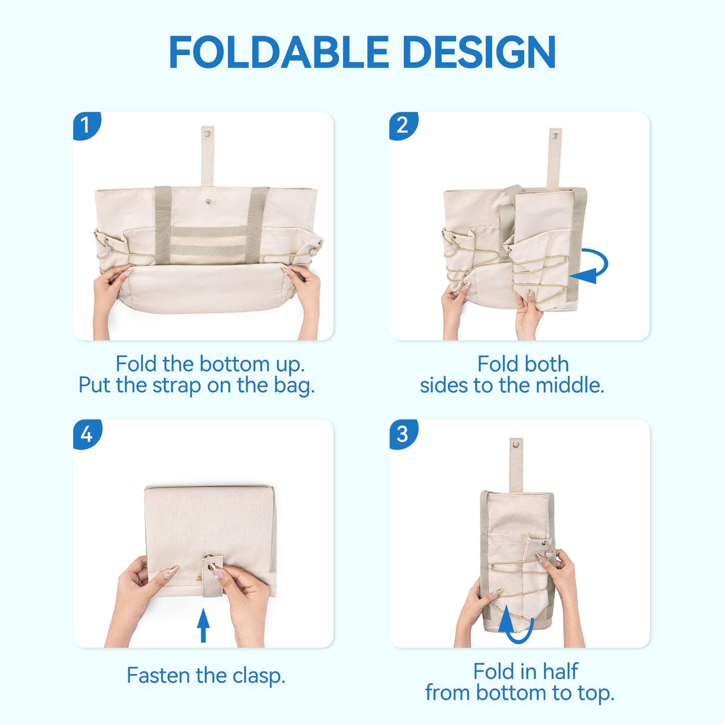 BOSTANTEN Travel Tote Bags for Women Foldable Beach Bag Waterproof Zipper Gym Sports Shopping Bag with Trolley Sleeve